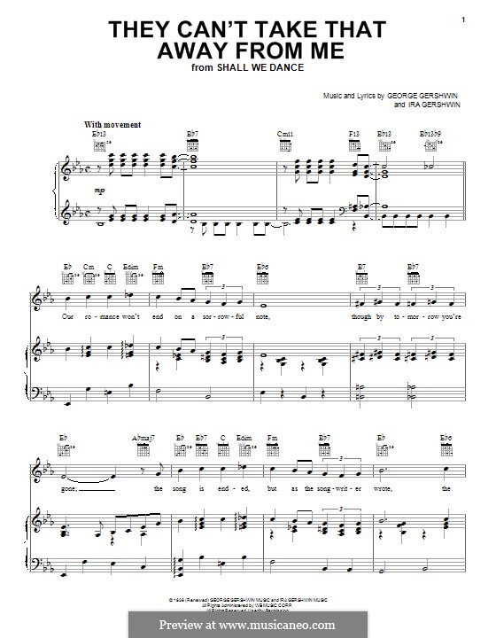 They Can't Take That Away from Me: Für Stimme und Klavier (oder Gitarre) by George Gershwin