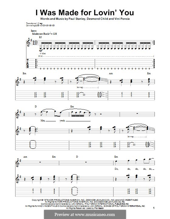 I Was Made for Lovin' You (KISS): Für Gitarre mit Tab by Desmond Child, Paul Stanley, Vini Poncia