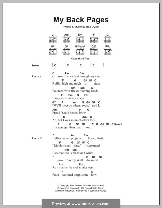 My Back Pages: Texte und Akkorde by Bob Dylan