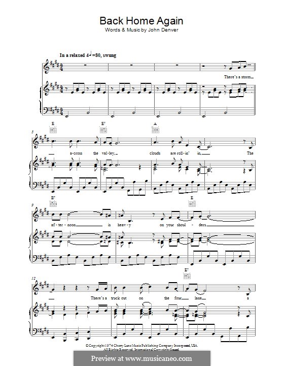 Back Home Again: Für Stimme und Klavier (oder Gitarre) by John Denver