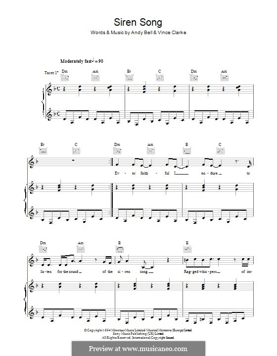Siren Song (Erasure): Für Stimme und Klavier (oder Gitarre) by Andy Bell, Vince Clarke