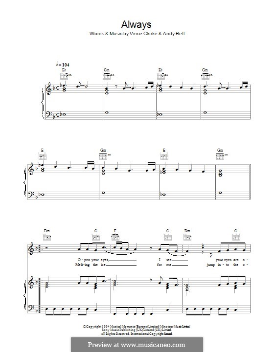 Always (Erasure): Für Stimme und Klavier (oder Gitarre) by Andy Bell, Vince Clarke