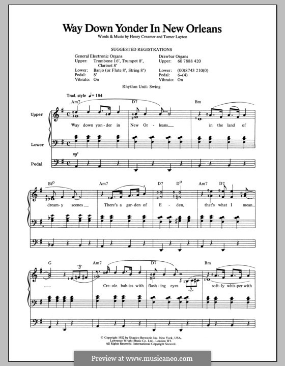 Way Down Yonder in New Orleans: Für Orgel by J. Turner Layton