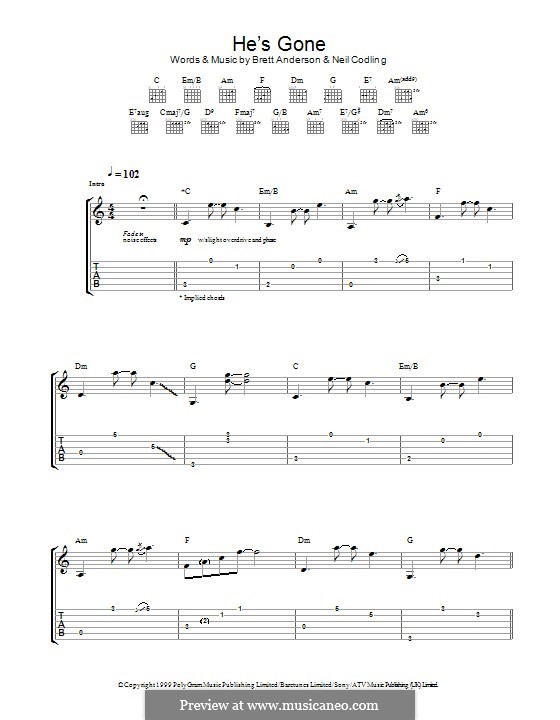 He's Gone (Suede): Für Gitarre mit Tab by Brett Anderson, Neil Codling