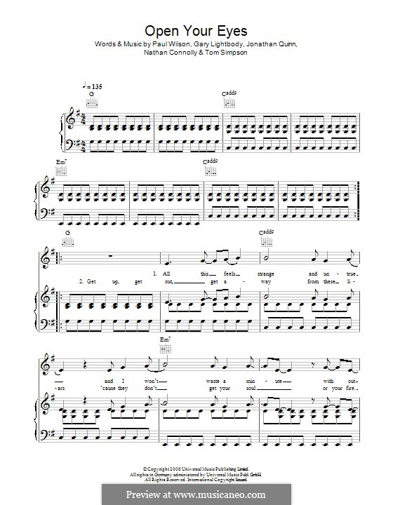 Open Your Eyes (Snow Patrol): Für Stimme und Klavier (oder Gitarre) by Gary Lightbody, Jonathan Quinn, Nathan Connolly, Paul Wilson, Tom Simpson