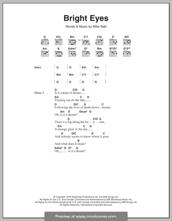 Bright Eyes: Texte und Akkorde by Mike Batt