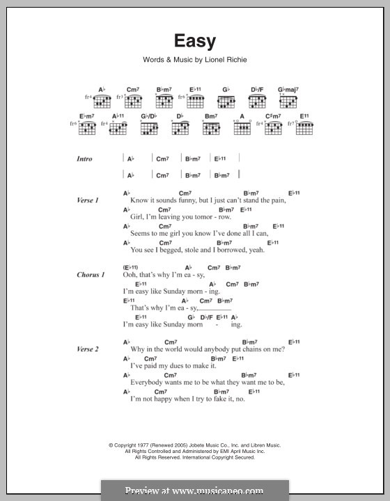 Easy (The Commodores): Texte und Akkorde by Lionel Richie