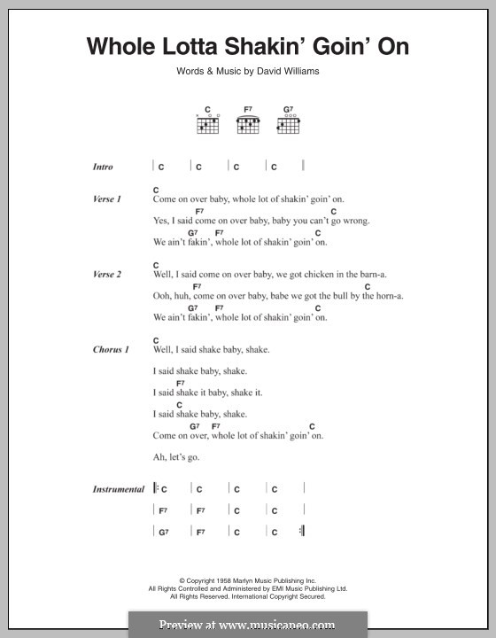 Whole Lotta Shakin' (Jerry Lee Lewis): Texte und Akkorde by Dave Williams, Sunny David