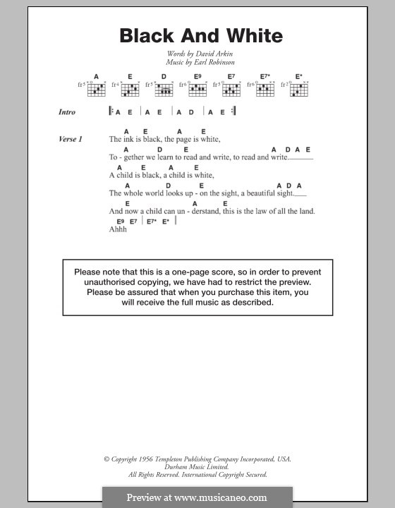 Black and White: Texte und Akkorde by David Arkin, Earl Robinson