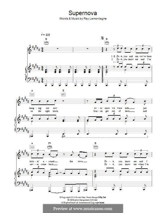 Supernova: Für Stimme und Klavier (oder Gitarre) by Ray LaMontagne