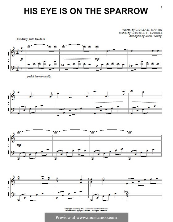 His Eye Is on the Sparrow (Ethel Waters): Für Klavier by Charles Hutchinson Gabriel