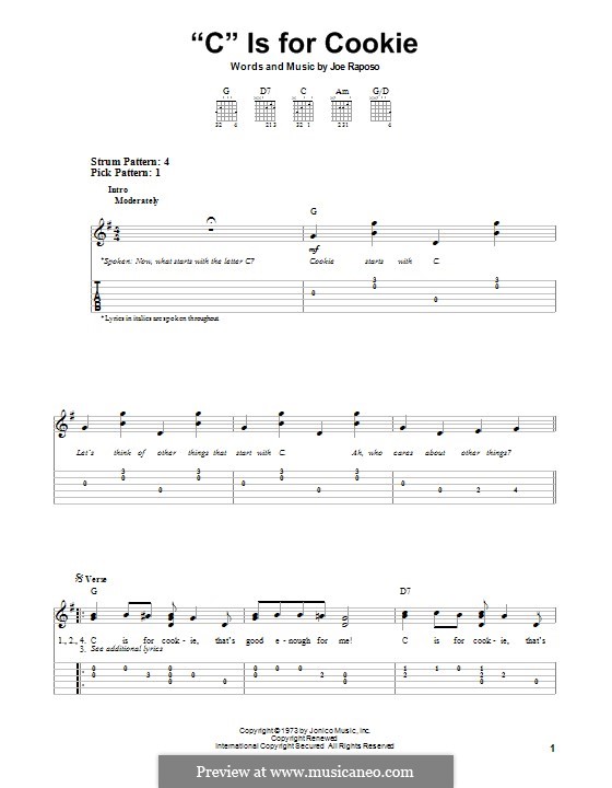 C is for Cookie (The Cookie Monster): Für Gitarre mit Tab by Joe Raposo