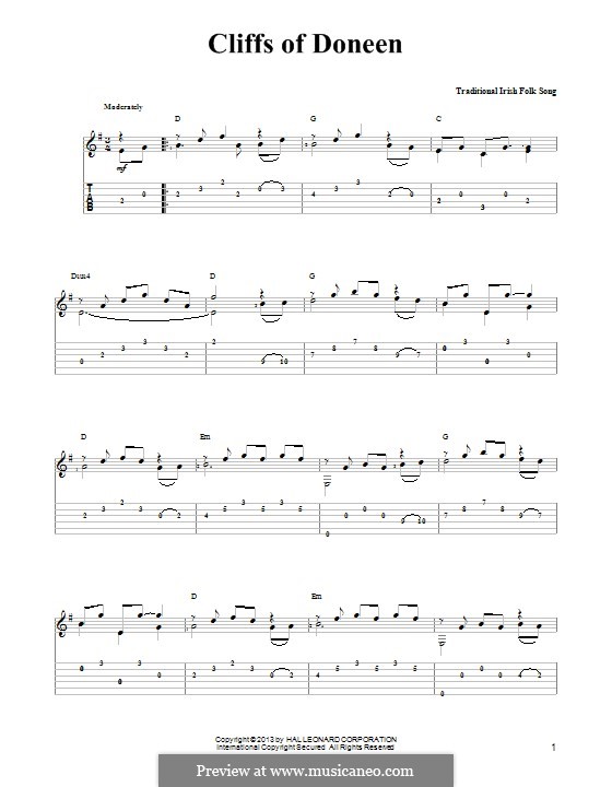 Cliffs of Doneen: Für Gitarre mit Tab by folklore