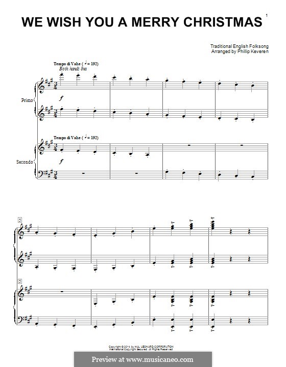 We Wish You a Merry Christmas, for Piano von folklore - Noten auf MusicaNeo