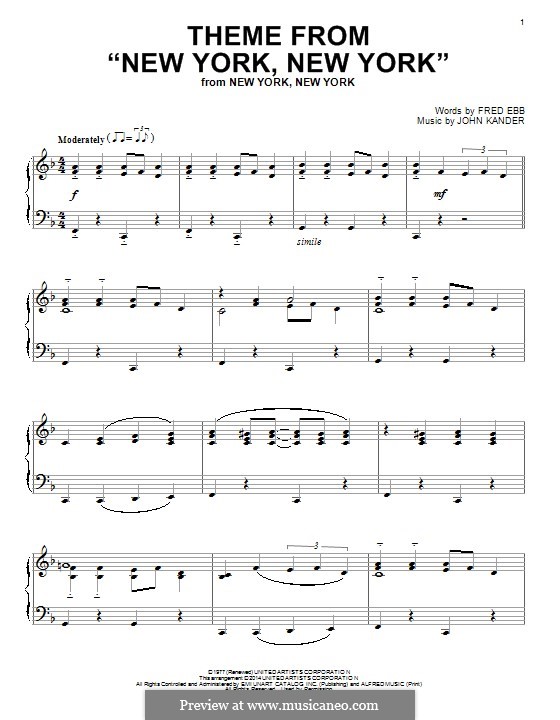 New York, New York (Frank Sinatra): Für Klavier by John Kander