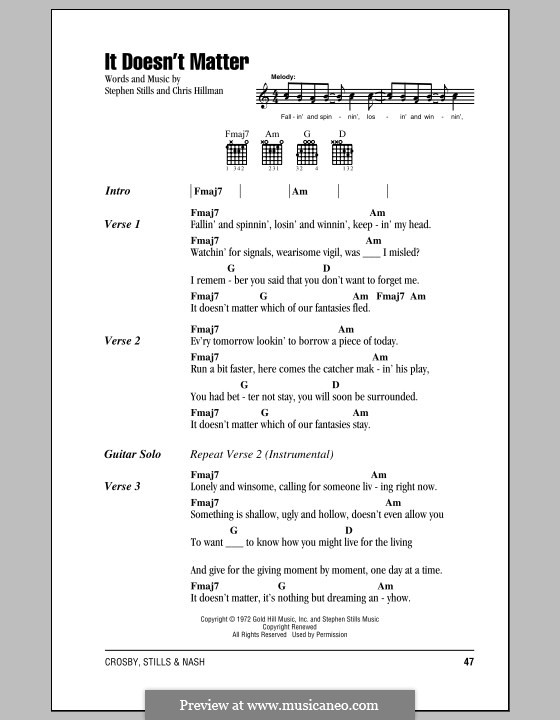 It Doesn't Matter (Crosby, Stills & Nash): Texte und Akkorde by Chris Hillman, Stephen Stills