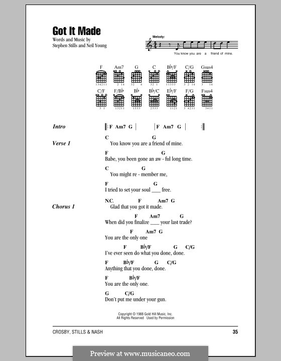 Got It Made (Crosby, Stills & Nash): Texte und Akkorde by Neil Young, Stephen Stills