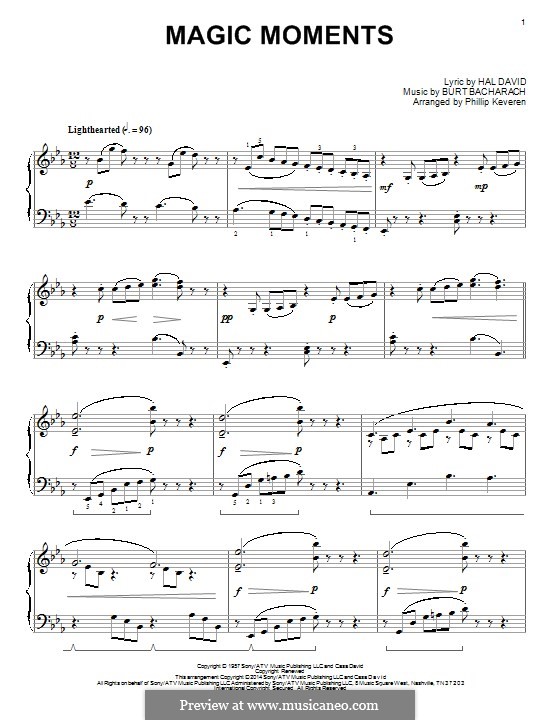 Magic Moments (Perry Como): Für Klavier by Burt Bacharach