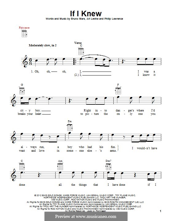 If I Knew: Für Ukulele by Ari Levine, Bruno Mars, Philip Lawrence
