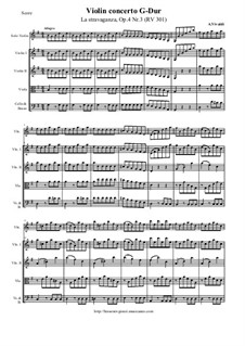 La stravaganza. Twelve Violin Concertos, Op.4: Violin Concerto No.3 in G Major – score and all parts, RV 301 by Antonio Vivaldi