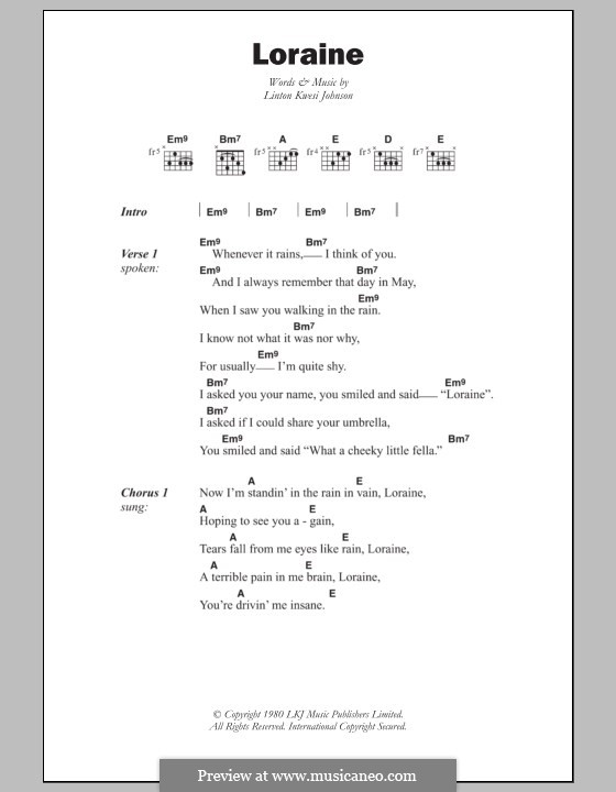 Loraine: Texte und Akkorde by Linton Kwesi Johnson