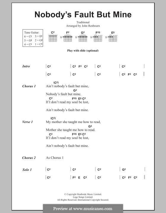 Nobody's Fault But Mine: Texte und Akkorde by folklore