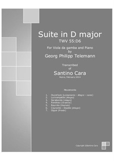 Suite in D Major, for piano, TWV 55:D6: For viola da gamba and piano by Georg Philipp Telemann