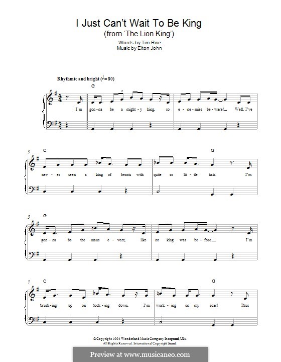 I Just Can't Wait To Be King (from The Lion King): Für Klavier by Elton John