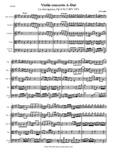 La stravaganza. Twelve Violin Concertos, Op.4: Violin Concerto No.5 in A Major – score and all parts, RV 347 by Antonio Vivaldi