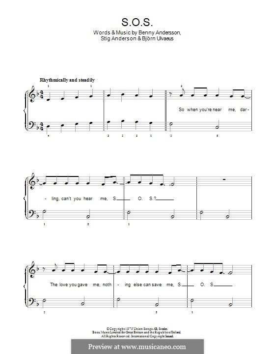 S.O.S. (ABBA): Für Klavier by Benny Andersson, Björn Ulvaeus, Stig Anderson