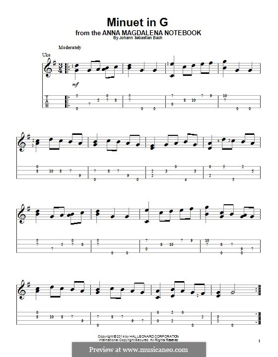 Nr.4 Menuett in G-Dur, BWV Anh.114: Für Ukulele by Johann Sebastian Bach