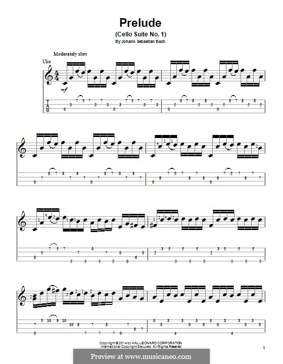 Suite für Cello Nr.1 in G-Dur, BWV 1007: Prelude. Version for ukulele by Johann Sebastian Bach