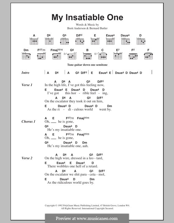 My Insatiable One (Suede): Texte und Akkorde by Bernard Butler, Brett Anderson