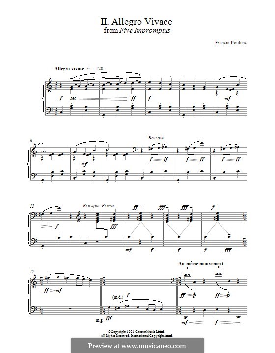 Five Impromptus: II. Allegro Vivace by Francis Poulenc