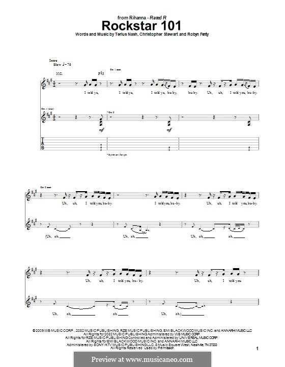 Rockstar 101 (Rihanna feat. Slash): Für Gitarre mit Tab by Christopher A. Stewart, Rihanna, Terius Nash