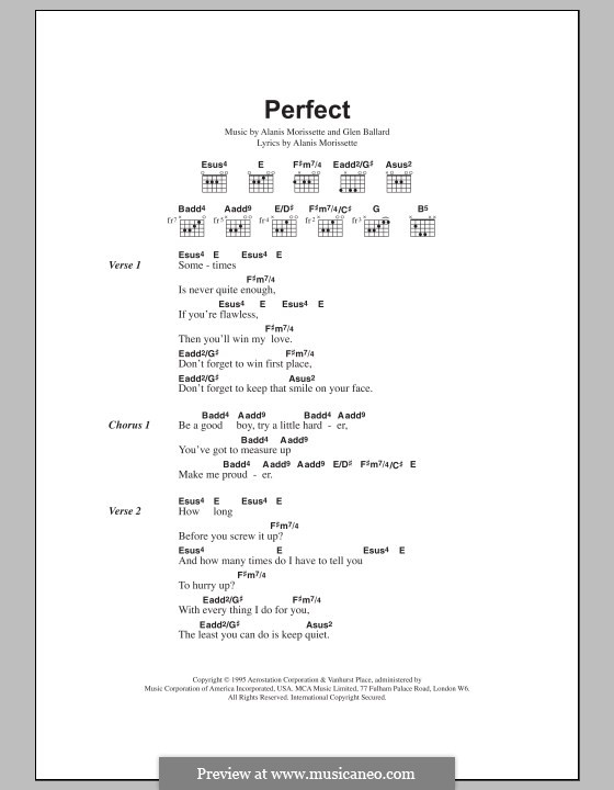 Perfect (from Jagged Little Pill The Musical): Texte und Akkorde by Alanis Morissette, Glen Ballard