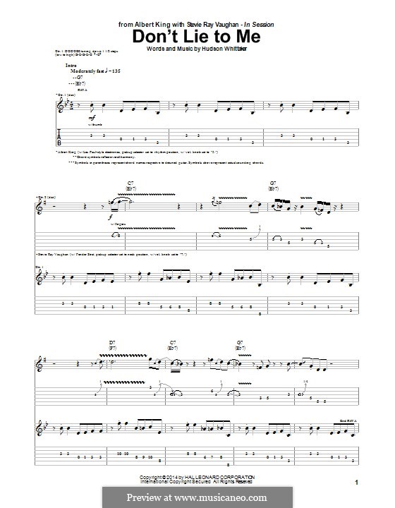 Don't Lie To Me (Albert King & Stevie Ray Vaughan): Für Gitarre mit Tab by Hudson Whittaker