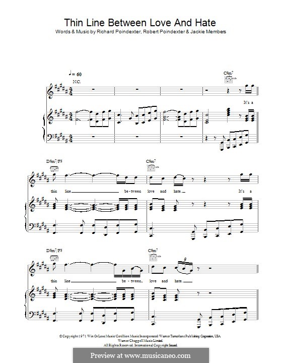 Thin Line Between Love and Hate: Für Stimme und Klavier (oder Gitarre) by Jackie Members, Richard Poindexter, Robert Poindexter
