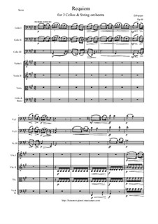 Requiem, für drei Cellos und Klavier, Op.66: Arrangement for three cellos and string orchestra - score and all parts by David Popper