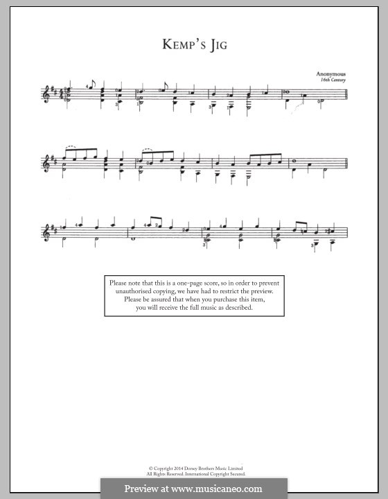 Kemp's Jig: Für Gitarre mit Tab by Unknown (works before 1850)