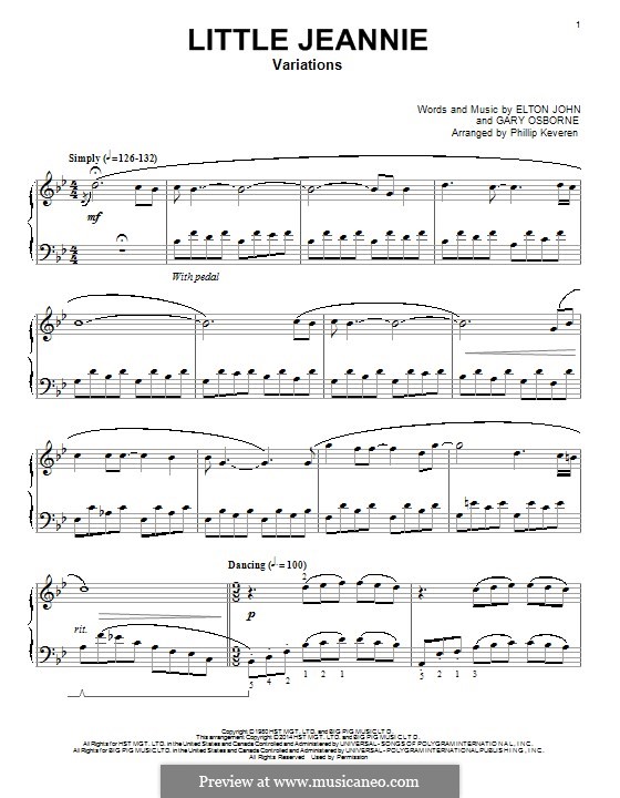 Little Jeannie (Elton John): Für Klavier by Gary Osborne