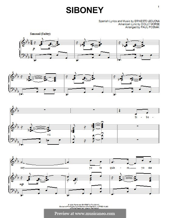 Siboney: Für Stimme und Klavier by Ernesto Lecuona
