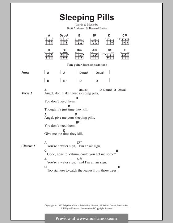 Sleeping Pills (Suede): Texte und Akkorde by Bernard Butler, Brett Anderson