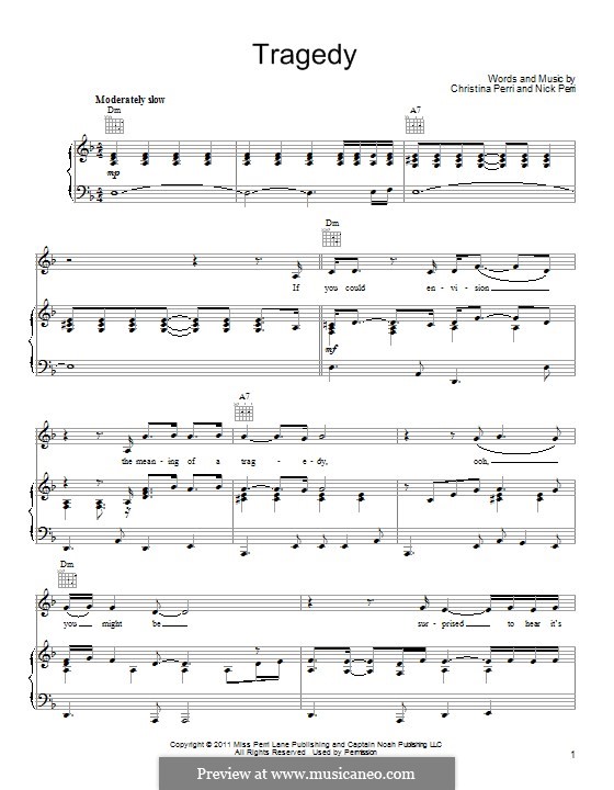 Tragedy: Für Stimme und Klavier (oder Gitarre) by Christina Perri, Nick Perri