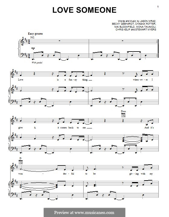 Love Someone Von C Potter C Keup J Mraz M Bloomfield M Tavakoli S Myers B Gebhardt Auf Musicaneo fur stimme und klavier oder gitarre