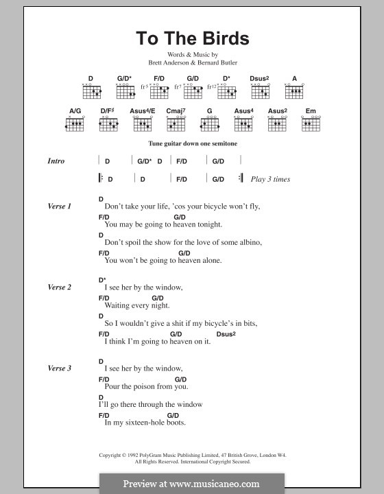 To the Birds (Suede): Texte und Akkorde by Bernard Butler, Brett Anderson