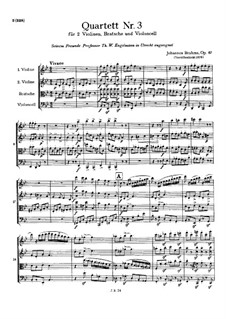 Streichquartett Nr.3 in B-Dur, Op.67: Partitur by Johannes Brahms