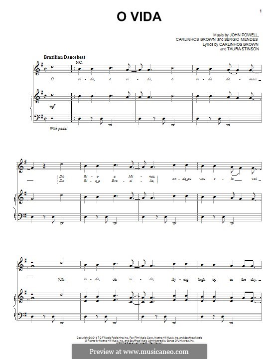O Vida: Für Stimme und Klavier (oder Gitarre) by Carlinhos Brown, John Powell, Sergio Mendes