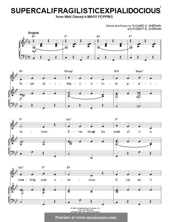 Supercalifragilisticexpialidocious (from Mary Poppins): Für Stimme und Klavier (oder Gitarre) by Richard M. Sherman, Robert B. Sherman