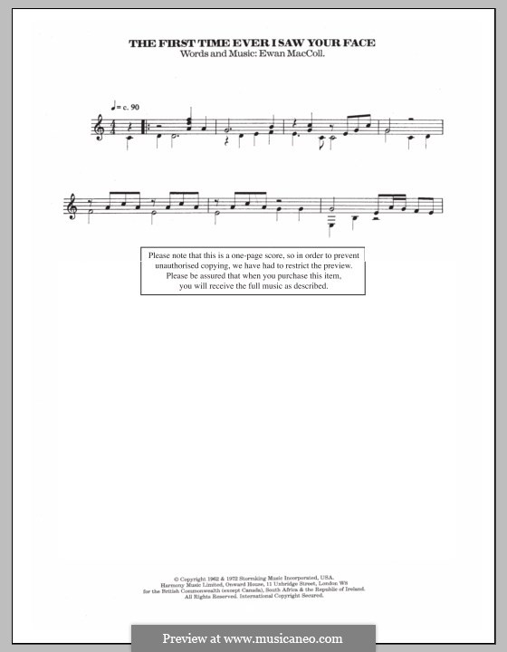 The First Time Ever I Saw Your Face: Für Gitarre mit Tab by Ewan MacColl